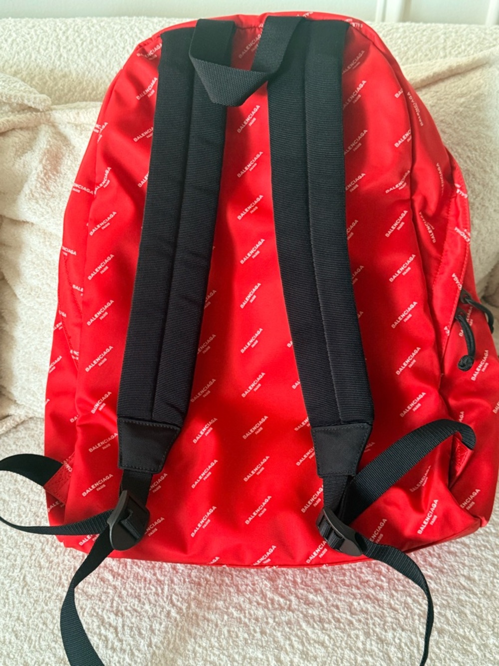 Balenciaga Explorer Red Logo Print Nylon Backpack Black Straps - Picture 2 of 6